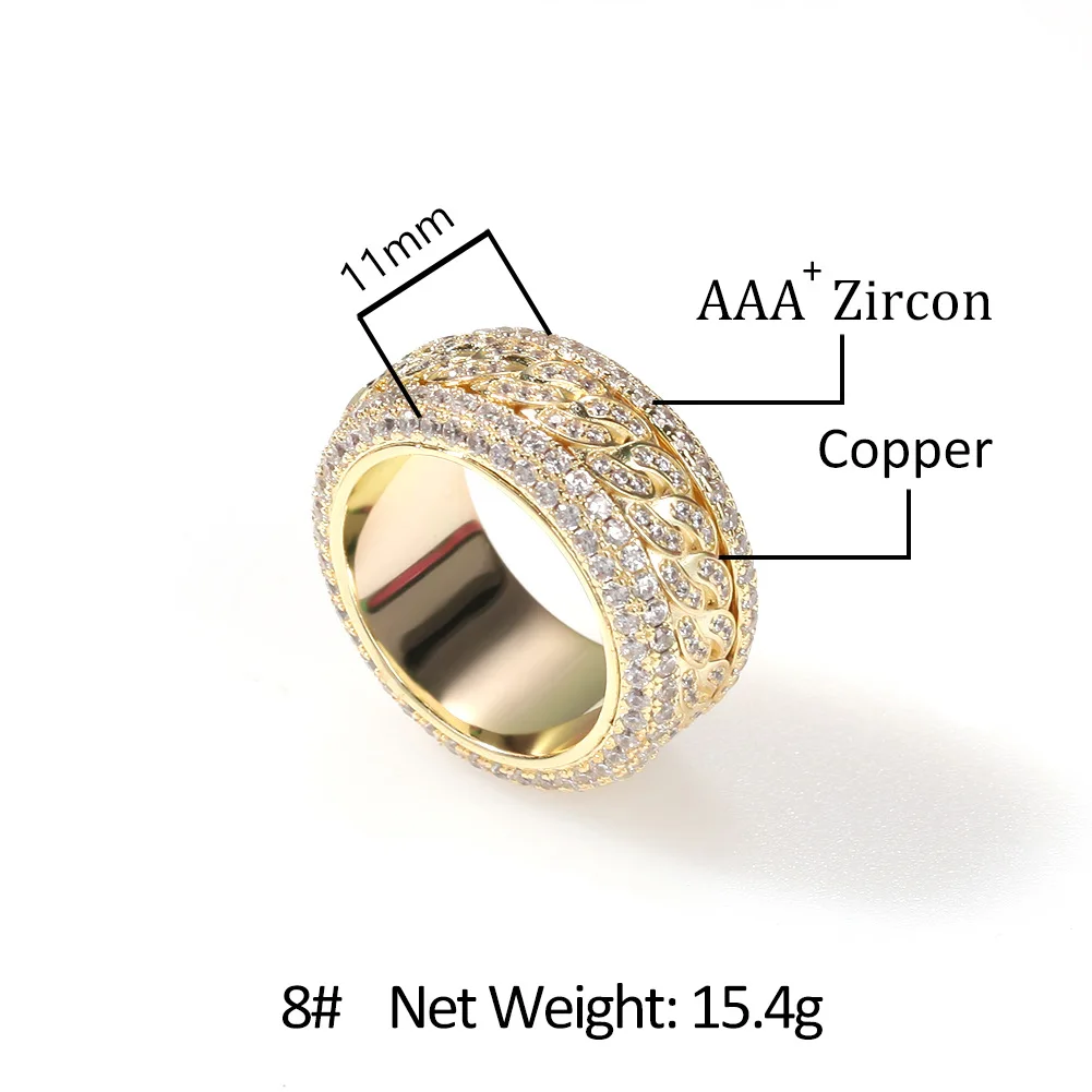 Wholesale custom hip hop micro-set zircon rotatable Cuban ring real gold electroplating fashion high-end hipster ring
