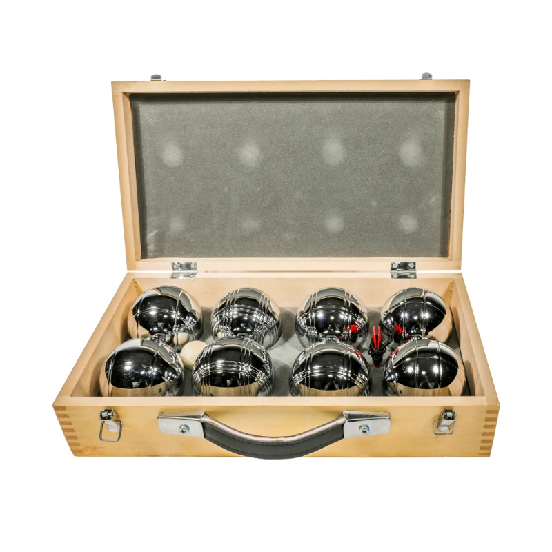 Boccia Game 8 Metal Bocce Petanque Boules Wooden Box