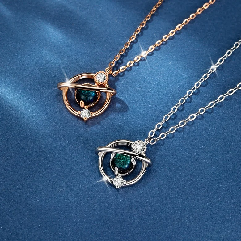 INS Styles Stainless Steel Trendy Geometry Galaxy Nebula Planet Pendant Space Universe Necklaces Women 2021 New
