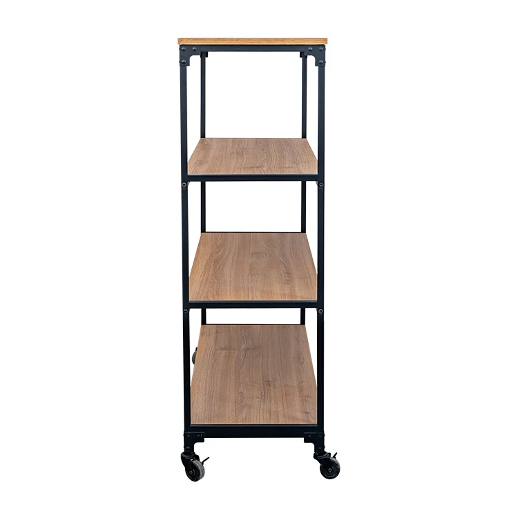 Storage 4-Tier Factory Buff Wooden Bookcase Book Shelves Bookshelf With Wheel