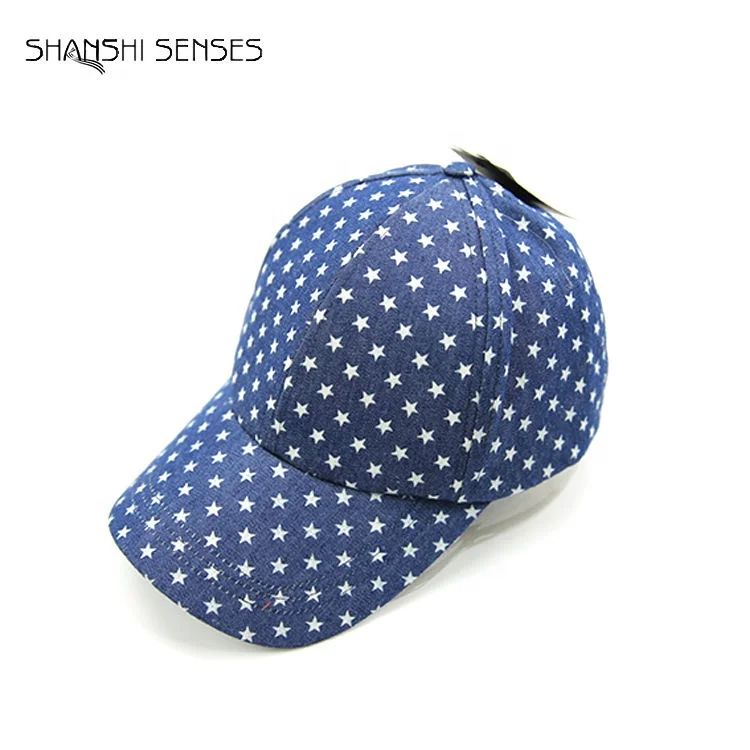 6 Panel Custom Fitted Star Navy Blue Classic Baseball Cap with Logo Printing