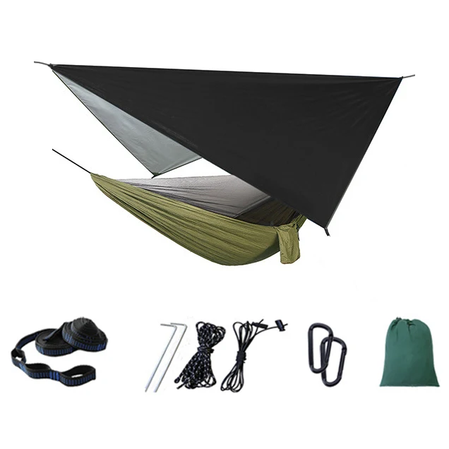 Custom 210T Nylon Portable 2 Person Portable Outdoor Parachute Camping Mosquito Net Hammock Rain Fly Tarp