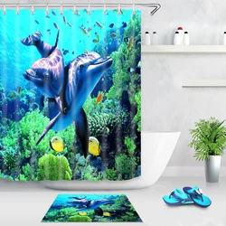 Yutong Ready Made 90gsm Polyester 3D Printing Curtain Waterproof Fabric Bathroom Printed Sea World Dolphin Coral Shower Curtains