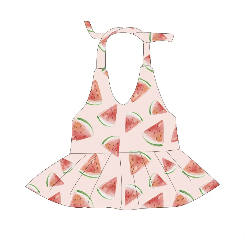 Wholesale boutique new style summer breathable fabric custom print sleeveless sweet baby girl clothes backless kids halter tops