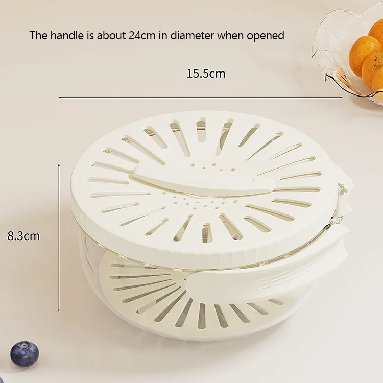 Drain Basket Keeper Container Foldable Handle Dehydration Storage Box Fruit Colander with Lid