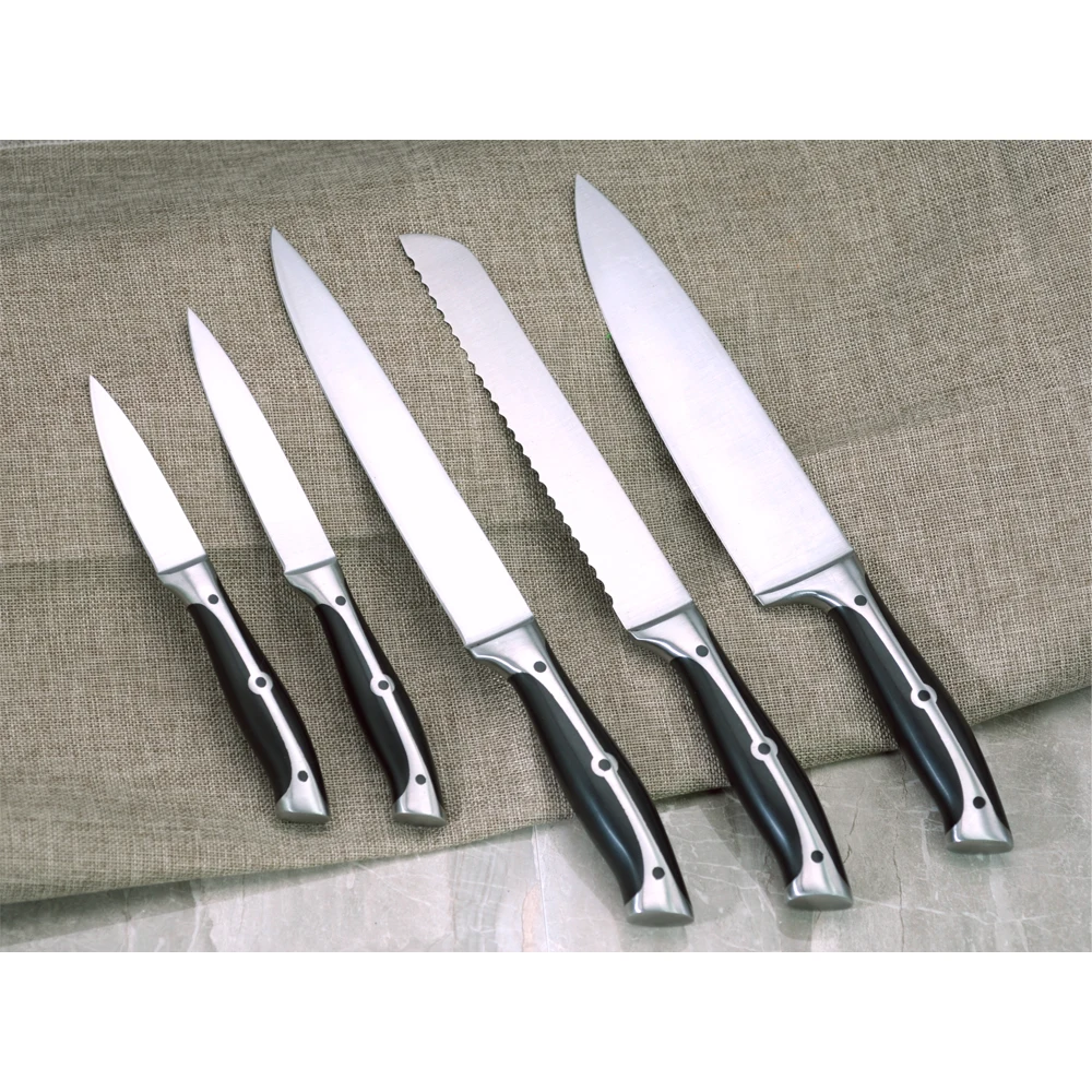 
5 pcs ABS handle stainless steel kitchen knife set with acrylic block customized logo 