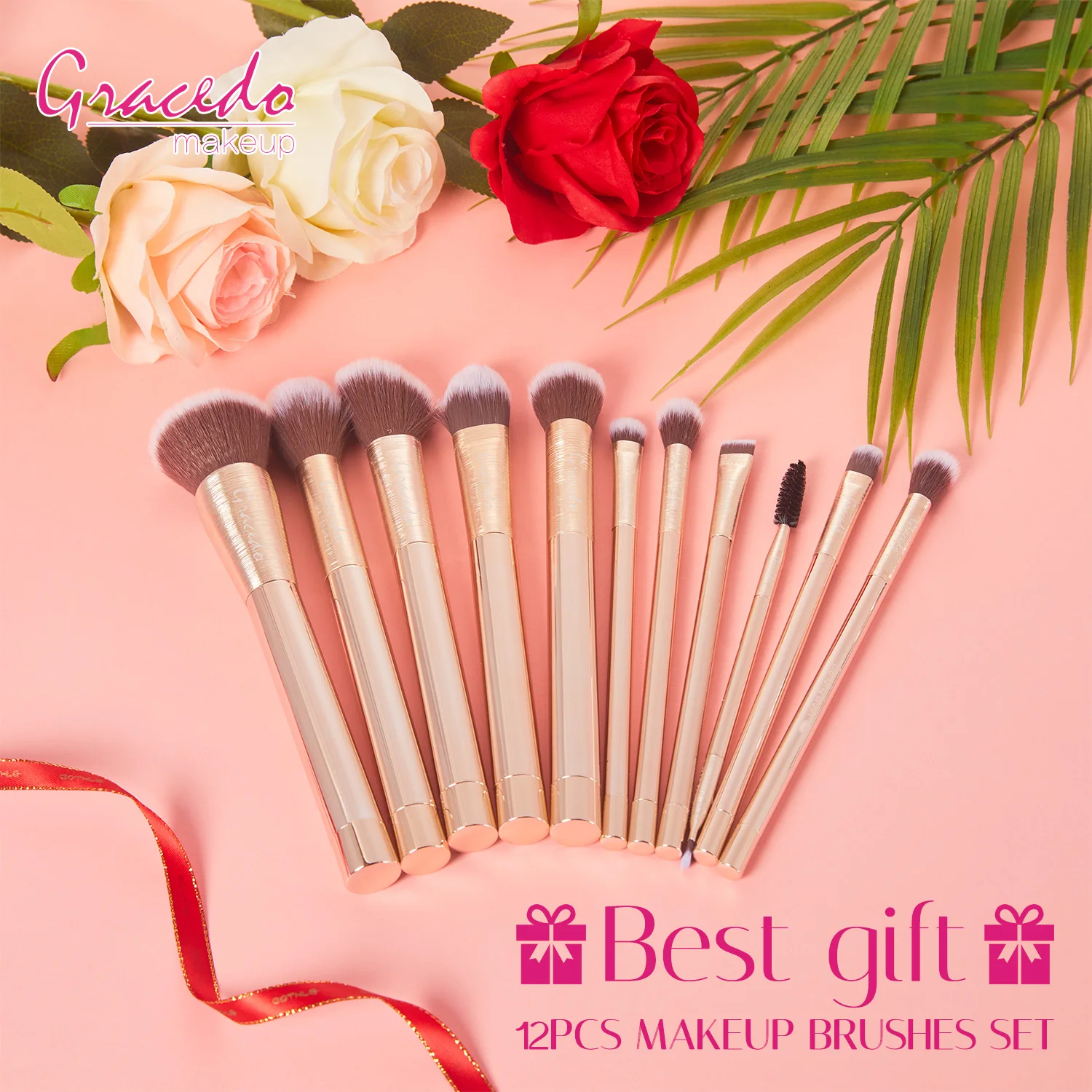 GRACEDO 12pcs gold luxury brush set makeup eyeshadow professional high quality makeup brush set with zipper bag and gift box