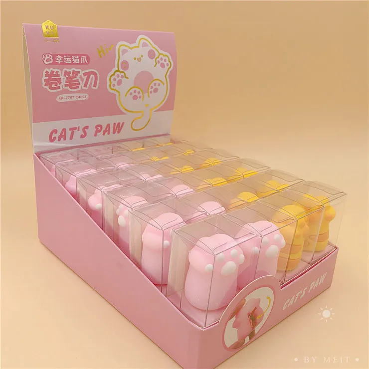 High quality Korean style cosmetic school Multi functional cute cat paw shaped silicone rubber pencil sharpener for classroom