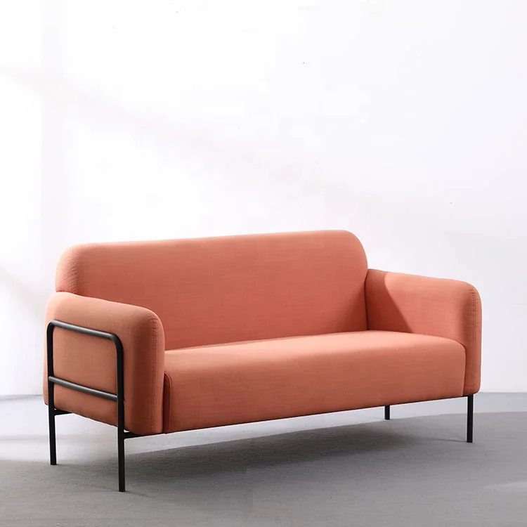 European Single Orange Velvet Fabric Living Room Furniture 2 Seater Metal Legs Orange Fabric Italian Sofa