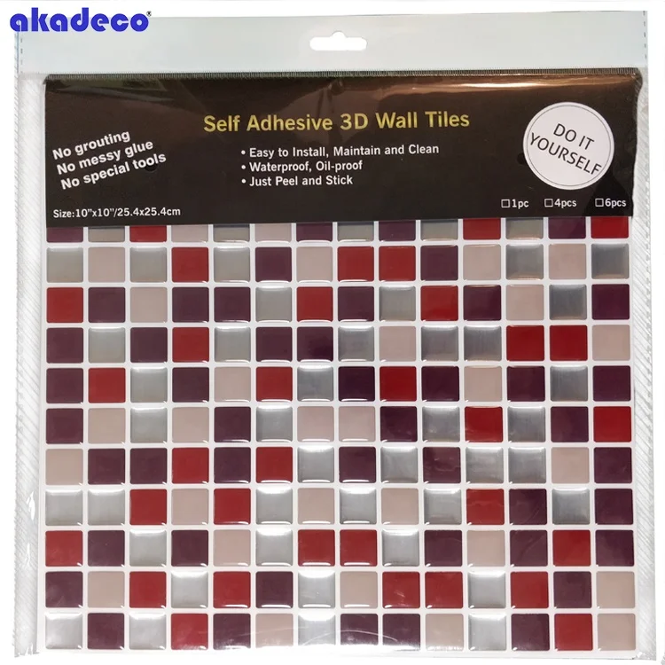 New Arrival 10x10 Inch 3d effect PVC Peel and Stick Wall Tiles for Kitchen & Bathroom Backsplash