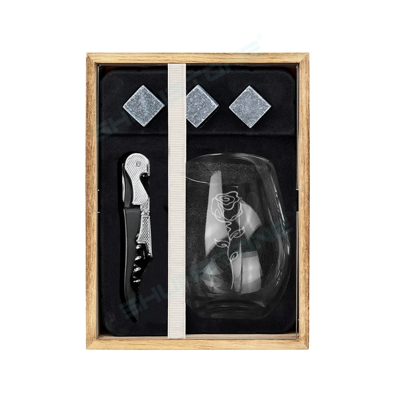 Creative Crystal Egg Shaped Wine Glass Gift Set With Corkscrew Chilling Stones Ice Cube Wedding Gifts For Guests Souvenirs