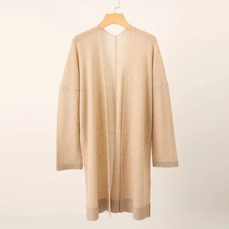 long style herringbone knit pure cashmere cardigan custom oversize long sleeve girls ladies women sweater knitwear