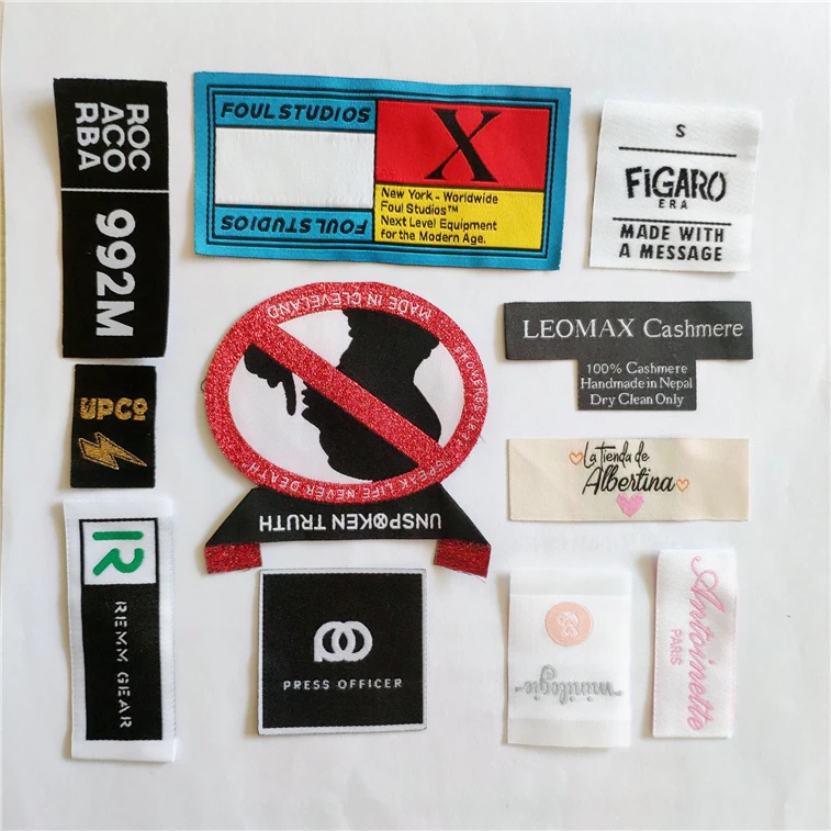 Customized logo brand design high density end folded textile iron on cheap woven satin garment label