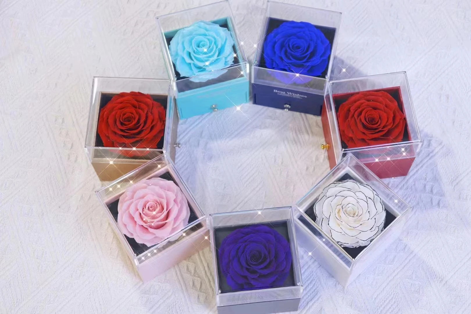 Valentines Mother Day Gift Preserved Roses in Acrylic Box With I Love You Necklace