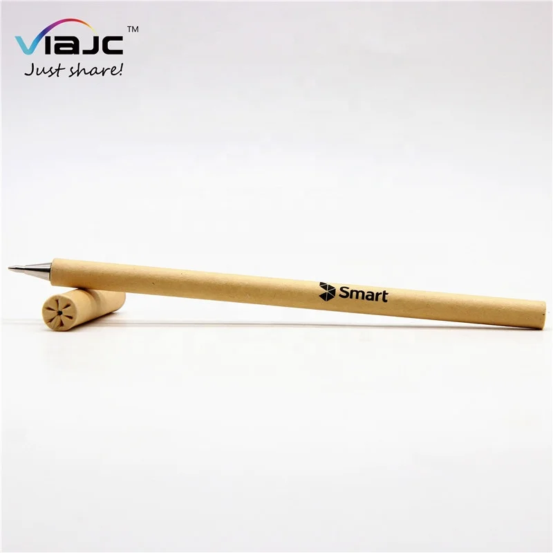 biodegradable logo custom flower pattern cap metal tip rolling recycled craft paper eco friendly pen