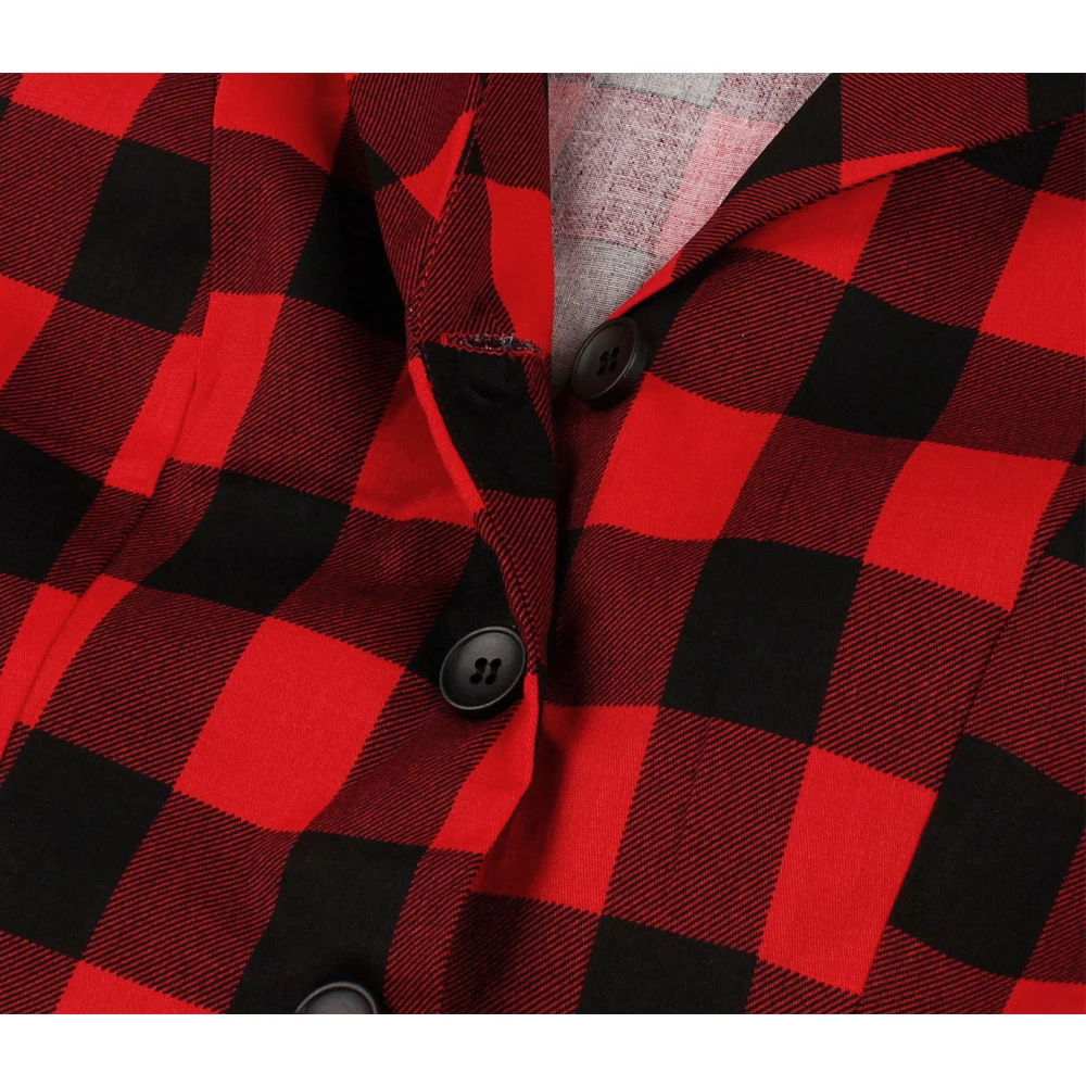 2021 Summer Short Sleeve Women Red Plaid Dress VD1697 Cotton 50s 60s Vintage Swing Retro Dress