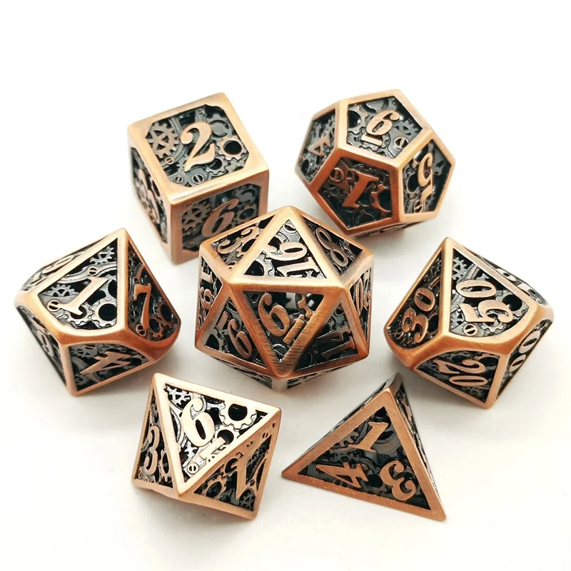 Многогранные металлические кости DND медные с вырезами игральные