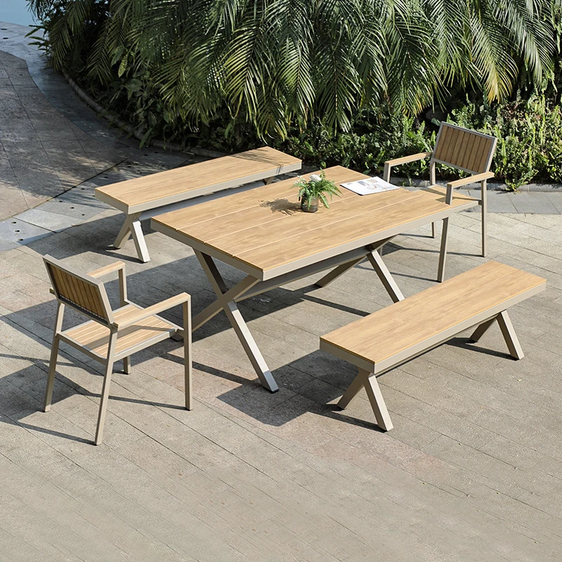 Restaurant Modern Outdoor Aluminium Furniture Outdoor Dinning Table Set Patio Furniture Outdoor Plastic Wood Chair And Table