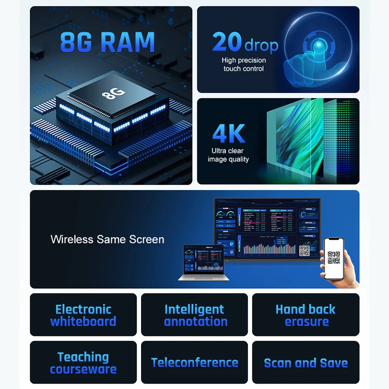85 Inch Interactive Display Flat Panel One Screen Meeting Writing Smart Board All In One Touch Interactive Whiteboard