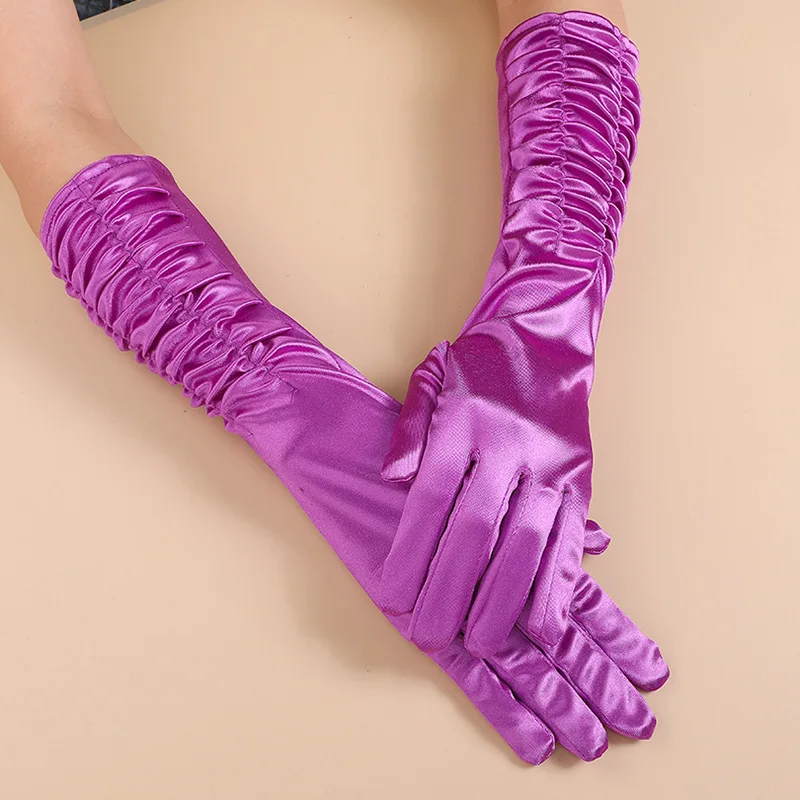 Love Party Long Satin Pleated Bridal Gloves Color Butyl Bag Finger Wedding Wedding Stage Party Fashion