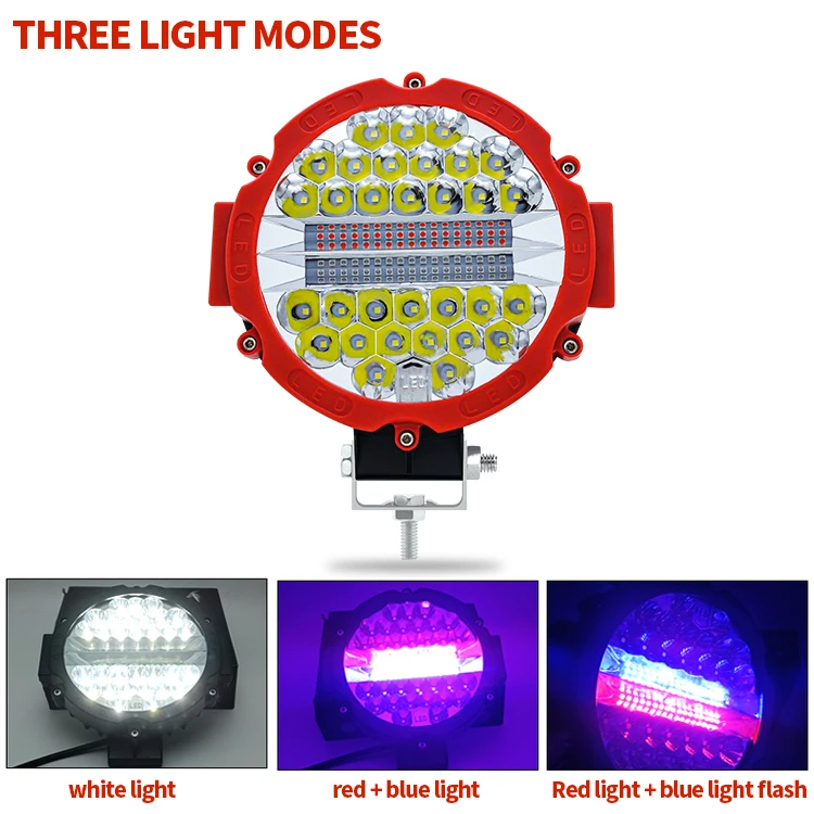High Performance highlight spotlight dual color red blue flash 51w 7 inch round excavator work light