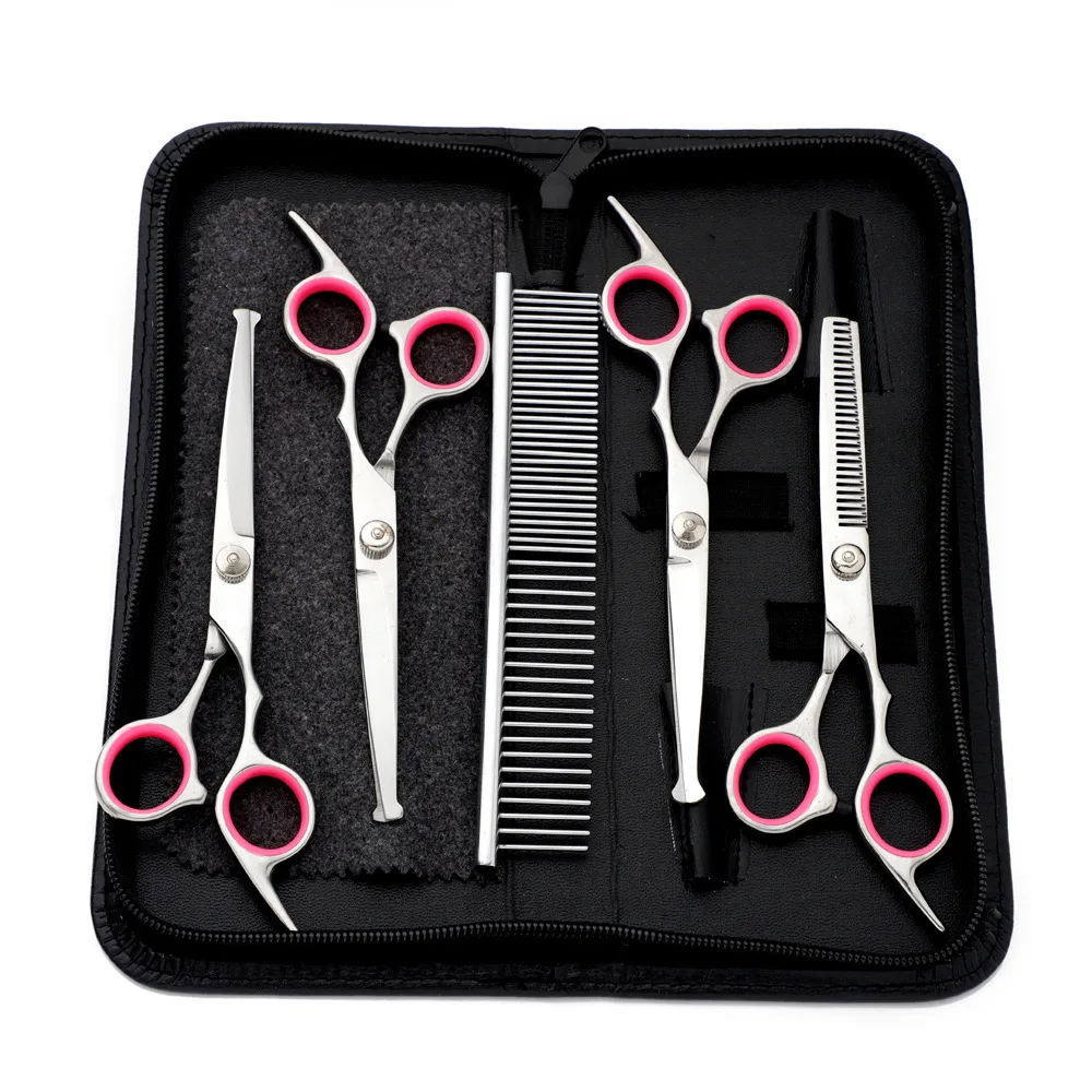 Factory straight cut upward bending downward bending pet grooming scissors set 6 inch pet scissors set pet scissors