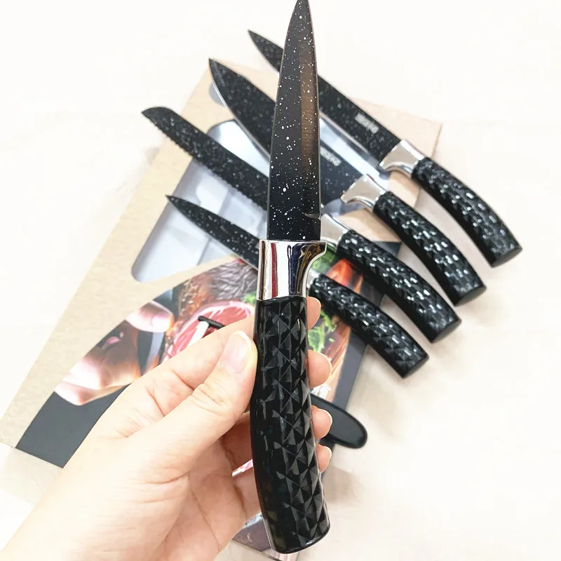Stainless Steel Black Chef Knife Set 6pcs Kitchen Sharp Knife Sets with Magnetic Gift Box