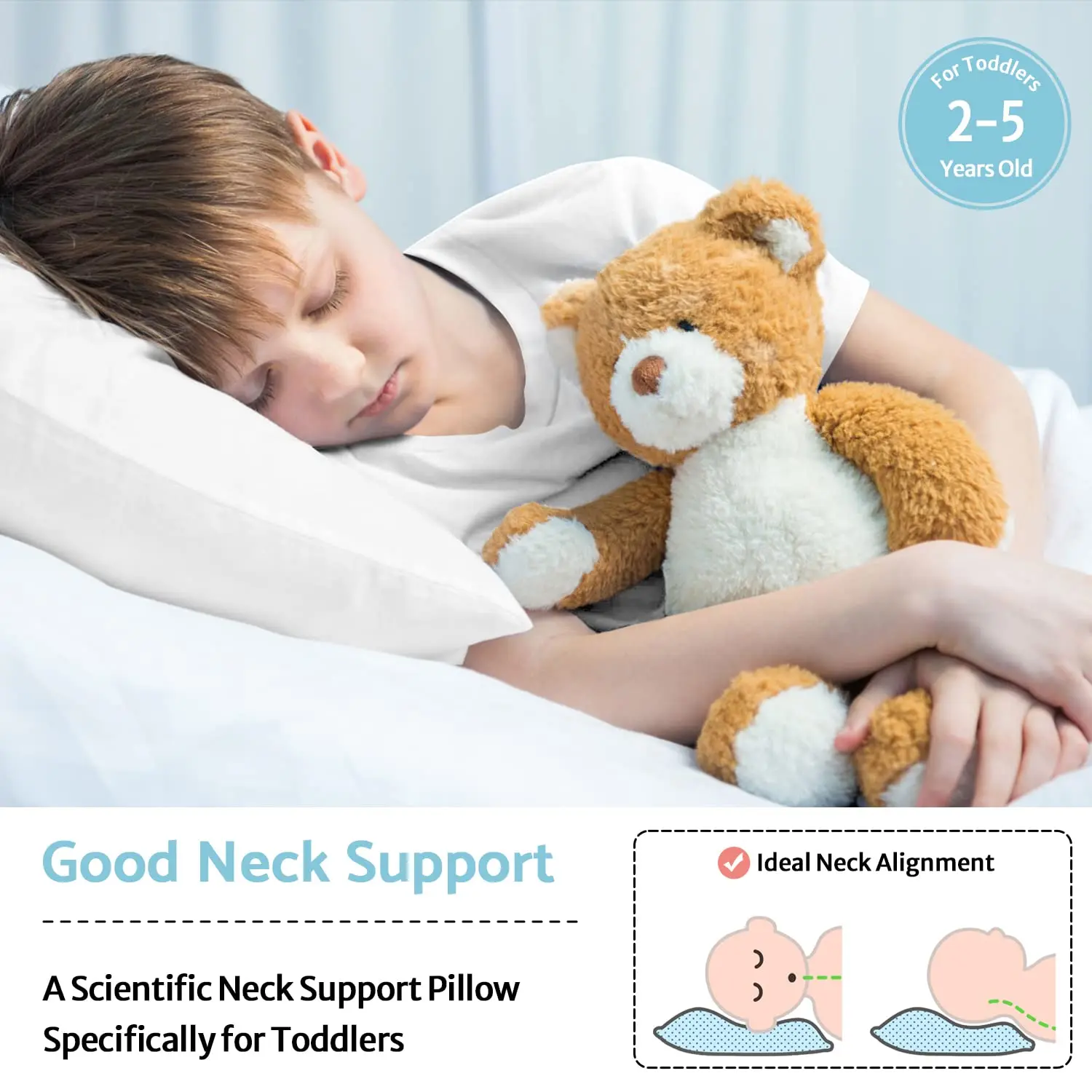 Toddler Pillow with Satin Pillowcase 13x18 Inch Soft Baby,kids,children Pillow for Sleeping,white