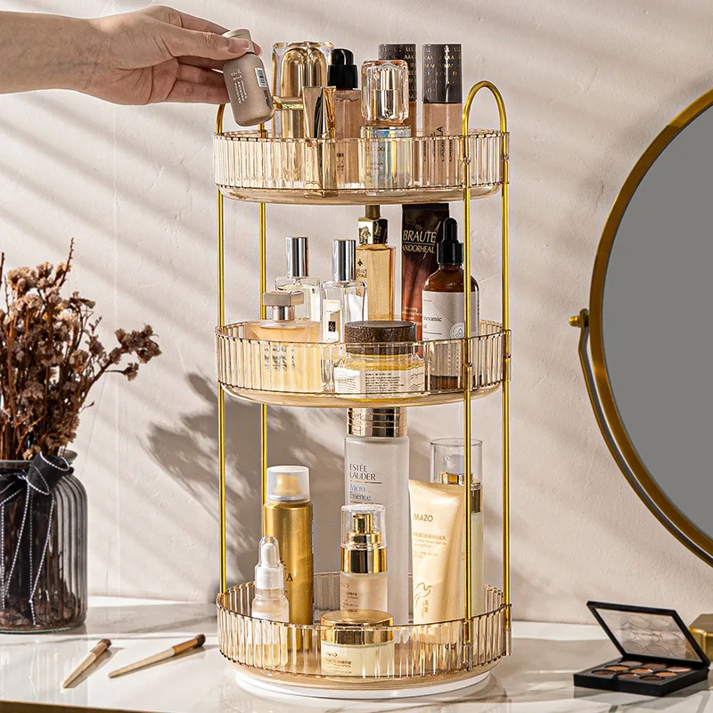 Light Luxury Dresser Cosmetics Rotary Storage Rack Bathroom Desktop Skincare Shelves Tray