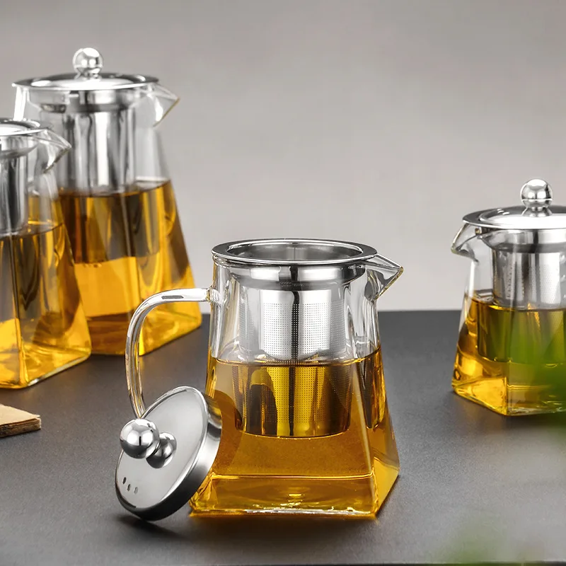 Direct flame heat resistant square glass teapot high temperature thickened household stainless steel filter brewing tea pot