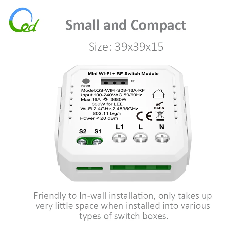 Tuya Demotic Mini Two-way 16A ON/OFF Smart IOT Switch Box for Home Automation System