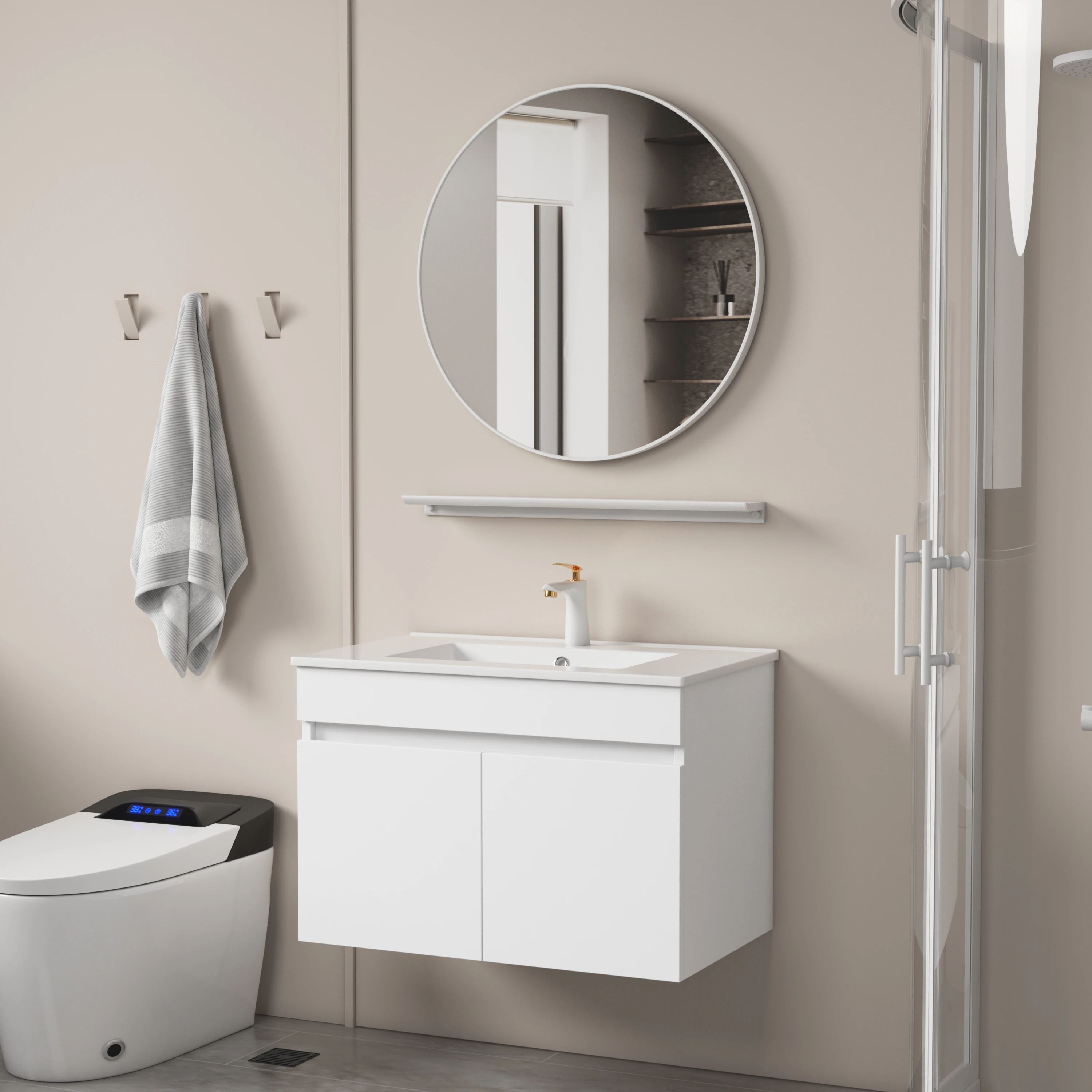 white shaker washroom wall mounted modern slate solid wood hotel bathroom cabinet vanity set