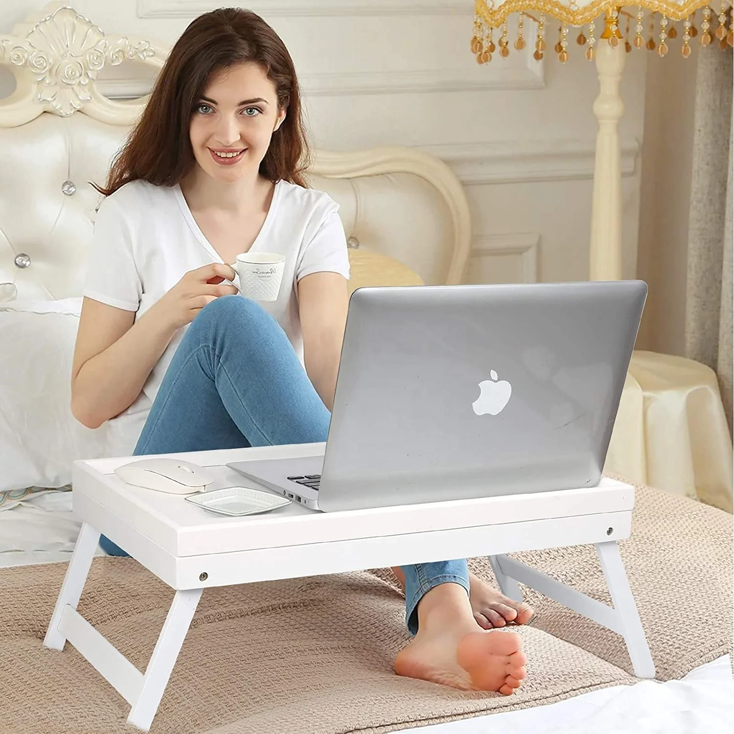 Adjustable Multifunctional Foldable Laptop Desk Bamboo Laptop Holder Notebook Computer Table Folding Bamboo Laptop Table for bed