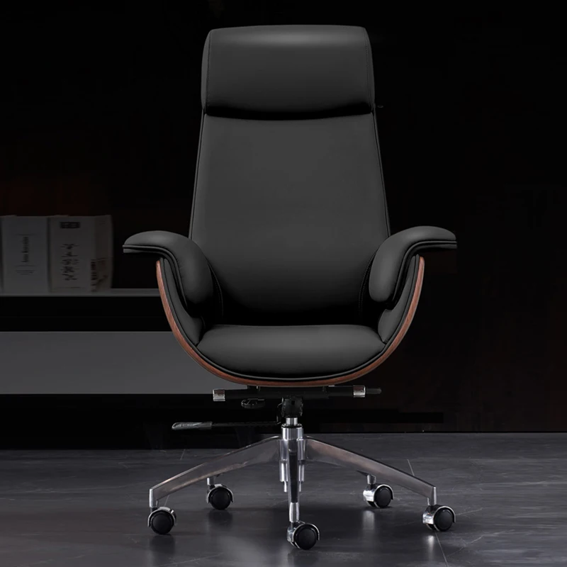 Вращающийся офисный стул LANRAN из синтетической кожи, роскошный офисный стул черного цвета из кожи