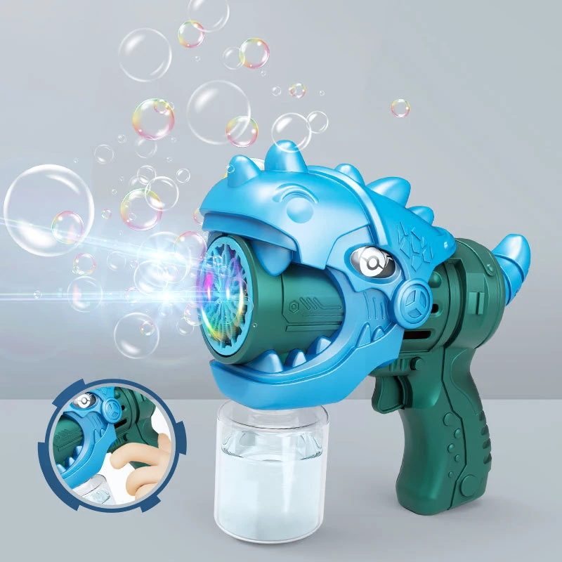 Hot Selling Dinosaurs Cartoon Kids Light-Up Rocket Launcher Bubble Gun Unisex Handheld Water Soap Bubble Maker Made of Plastic