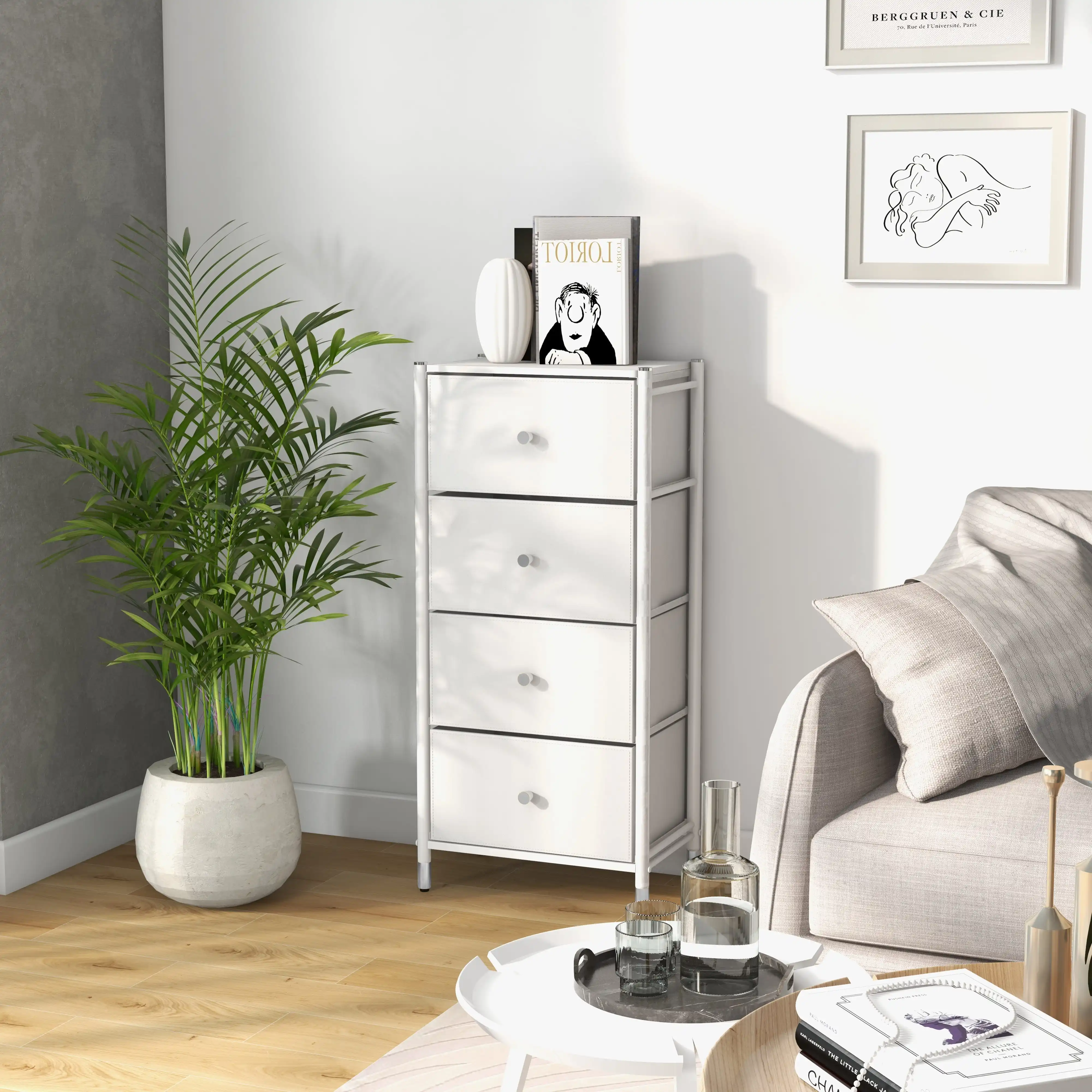 China Direct Factory Black Chest Of Drawers Sturdy Steel Frame Living Room Metal Fabric Storage Cabinet