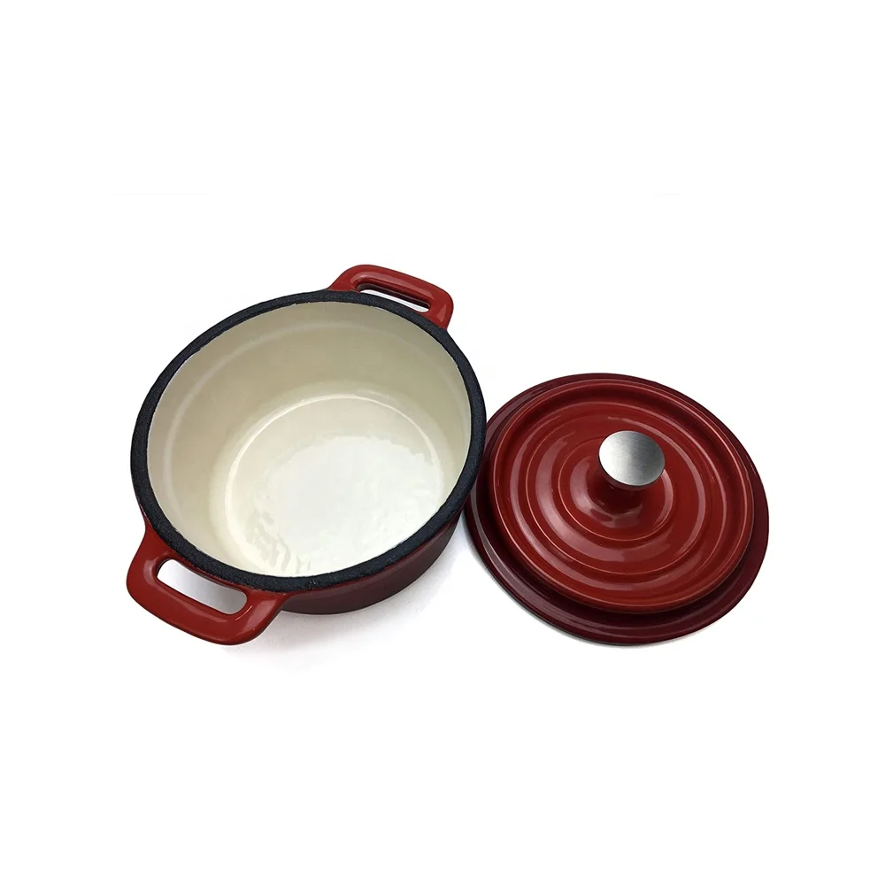 Эмалированная чугунная мини-кастрюля, диаметр 4 дюйма, красная