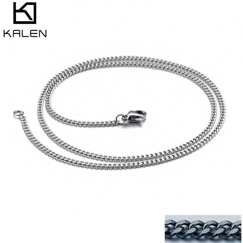 KALEN 1.5mm 2mm 316L Stainless Steel Smooth Curb Chains Necklace