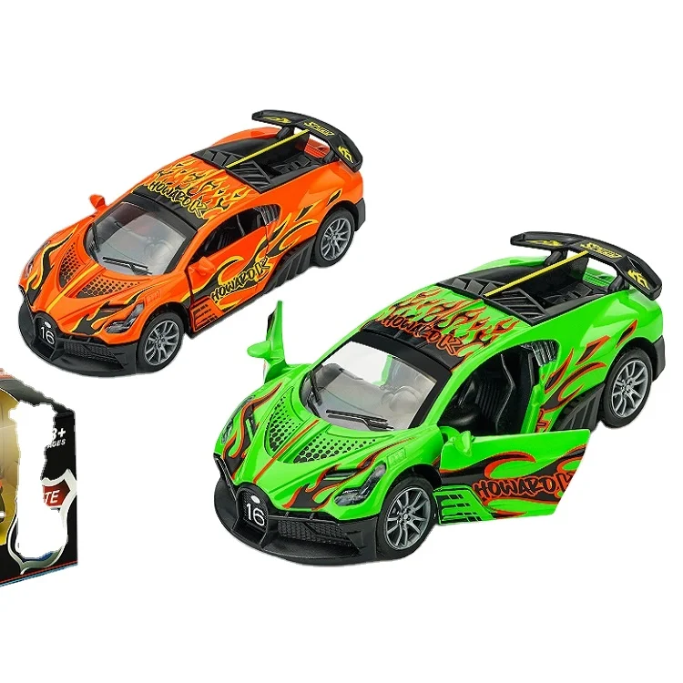 3 Color Mixed 12 Pieces/display Boxed 1:32 Alloy Model Bugatti Fire Dragon Door Pull Back Car for Kids