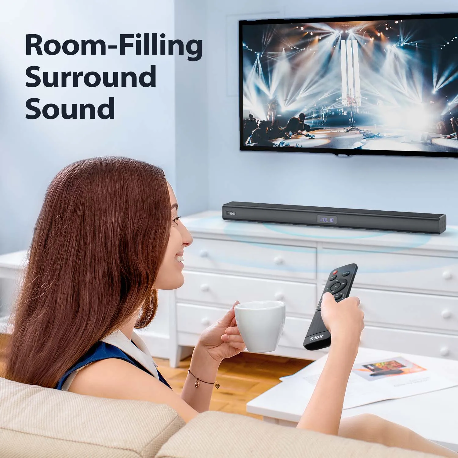 Tribit Sound Bar Wireless Speaker, 6 Mics, 80W Multiple Connection, BT 5.0, for Home, Wall Mount, Desktop