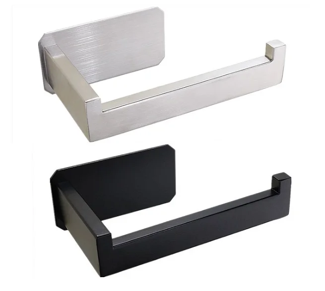 Self Adhesive Toilet Paper Holder Stand SUS 304 Stainless Steel Bathroom Loo Roll Tissue Holder Storage Wall Mounted Matte Black