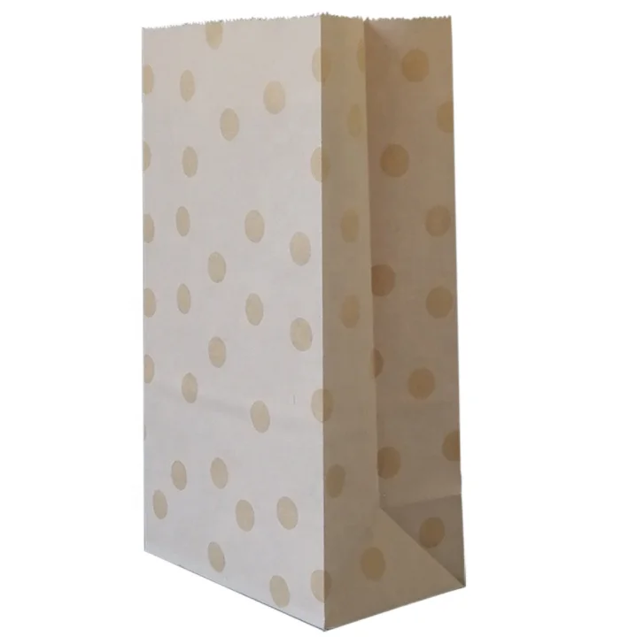 Okay Wholesale Polka Dot Wave Square bottom Party Paper Bags,Kraft Paper Goodie Treat Bags for gift packing