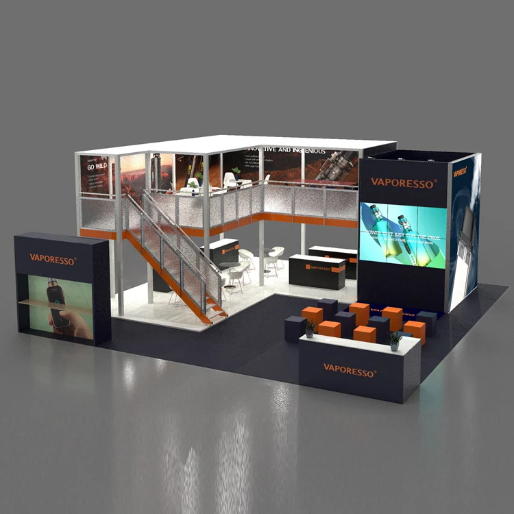 Portable 6m*6m Expo eye-catching Trade Show Display Stand Aluminum  Two Story Custom Modular Easy install Double Deck Booth