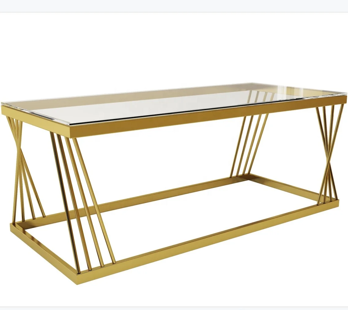 2024 Living Room Fancy Industrial Coffee Table Nest with Stainless Steel Mental Modern