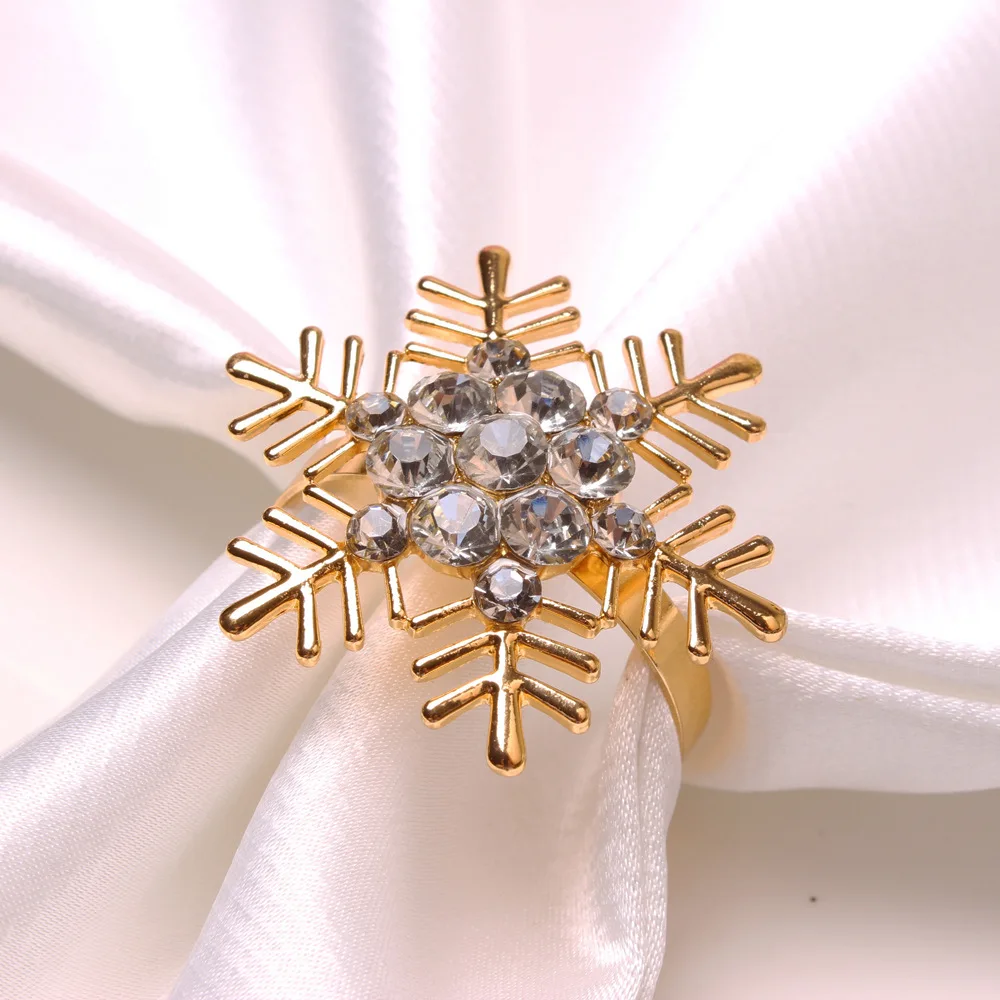 Gold Snowflake Napkin Ring Holder Rhinestone Napkin Rings For Wedding Table Decoration Napkin Rings