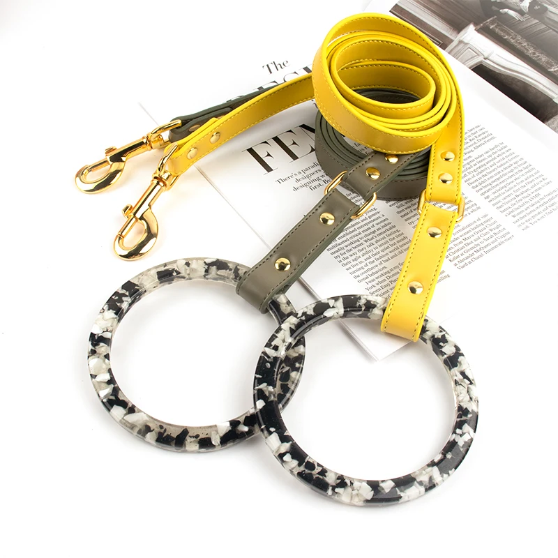 New Design resin ring handles Dog Leash And Collar Set with Comfortable and Durable PU Leather for Small Medium Large Dogs
