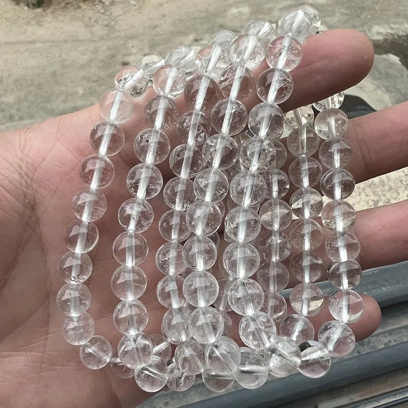 Hot Selling Natural Stone Quartz Crystal Beads Bracelets 6mm 8mm Agate Beads Handmade Elastic Gemstone Bracelets For Women Men