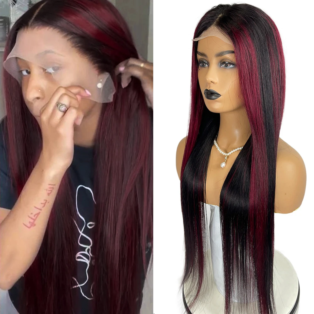 Cheap 30 32 34 36 38 40 50 inch human hair wigs in bulk, p1b/99j highlight ombre brazilian human virgin hair wig large stock