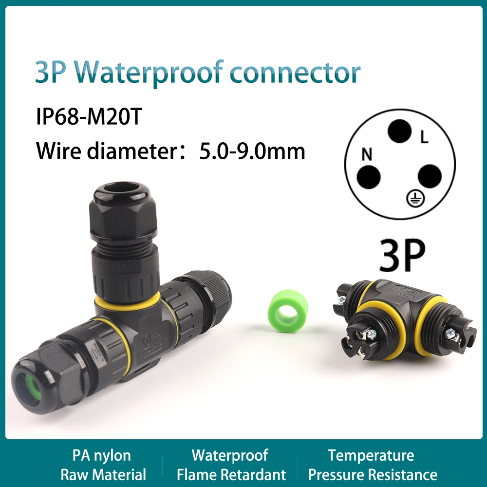 Круговой 3 Way IP68 Водонепроницаемая пластиковая Соединительная T разъем типа
