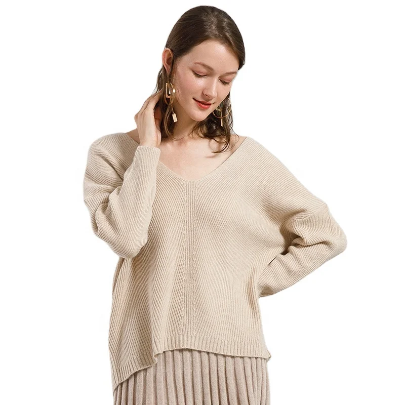 Factory direct stock service  drop-shoudler sweaterAutumn Mongolia Cassh  V-neck  pullover sweater women loose pullover sweater